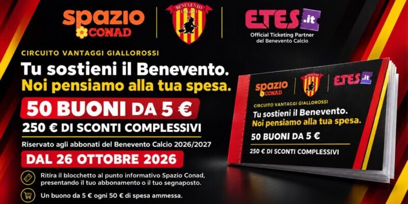 Benevento Calcio e Spazio Conad insieme per gli abbonati: dal 26 ottobre 250 euro di sconti